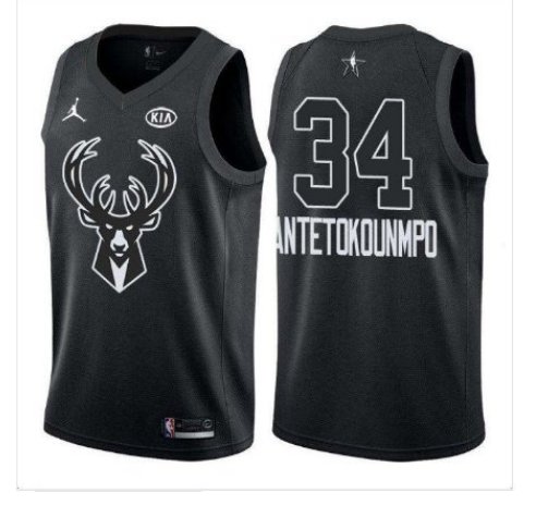 Men's ALL STAR GAME Bucks 34 Giannis Antetokounmpo Jersey Black