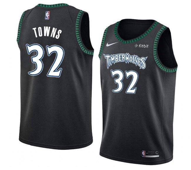 Men's Timberwolves #32 Karl-Anthony Towns Jersey Black Throwback
