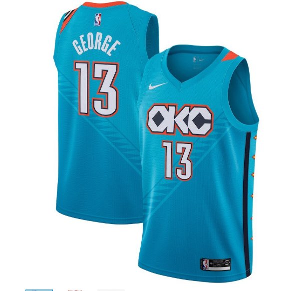 Men's OKC Thunder #13 Paul George Blue Jersey City Edition
