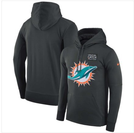 Men's Miami Dolphins Crucial Catch Performance Pullover Hoodie Anthracite