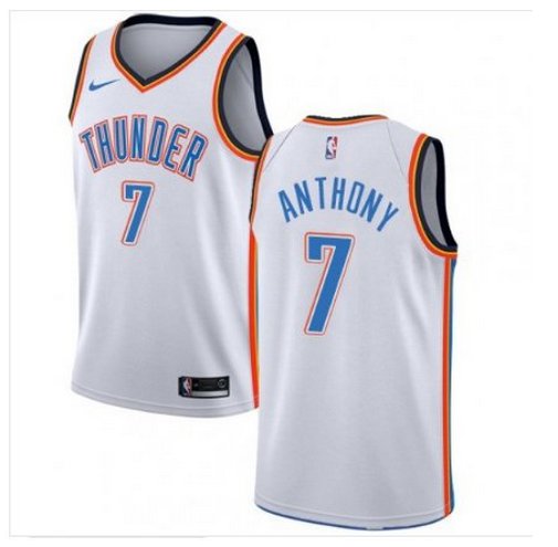 Men's Thunder Mens Carmelo Anthony #7 Basketball Jersey Shirt White