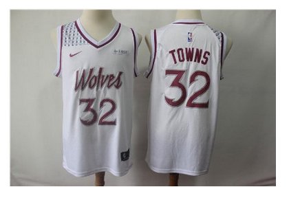 Men's Timberwolves #32 Karl-Anthony Towns Basketball Jersey White Earned Edition