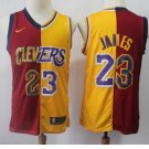 Men's Lakers #23 LeBron James Jersey Red-Yellow Split spliced Edition New