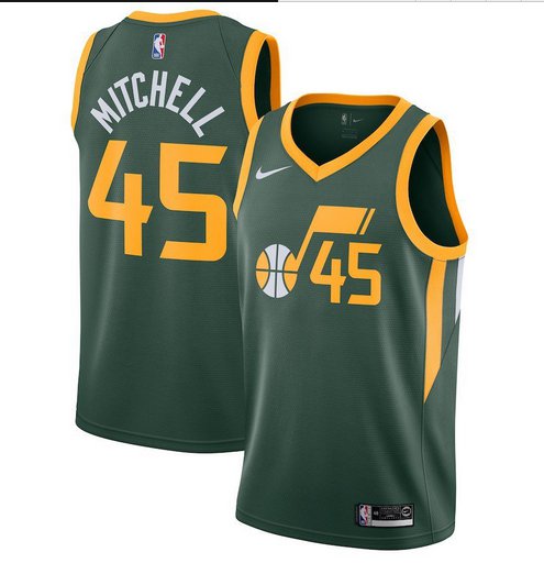 Men's Jazz #45 Donovan Mitchell Basketball Jersey Green Earned Edition