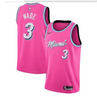 Men's Miami Heat #3 Authentic Wade Basketball Jersey Pink Playoff Award Edition