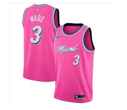Men's Miami Heat #3 Authentic Wade Basketball Jersey Baby Pink City Edition