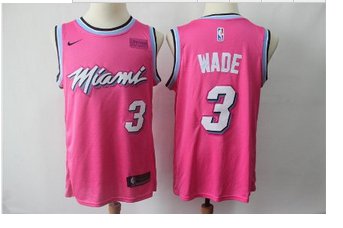 Men's Miami Heat #3 Authentic Wade Basketball Jersey Pink 2019