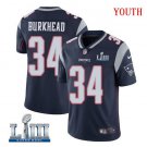 Patriots #34 Rex Burkhead Youth Home Navy Blue Stitched Jersey Super Bowl LIII