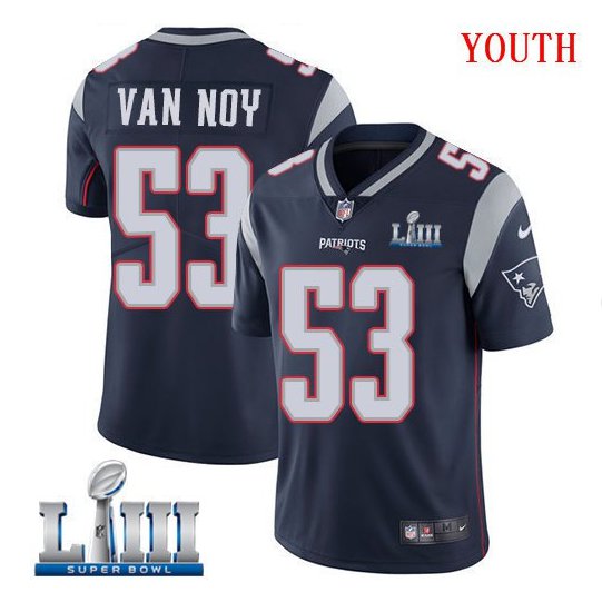 Patriots #Kyle Van Noy Youth Home Navy Blue Stitched Jersey Super Bowl LIII