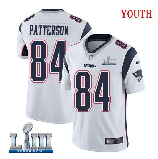 Patriots #84 Cordarrelle Patterson Youth Road White Stitched Jersey Super Bowl LIII