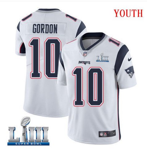 Patriots #10 Josh Gordon Youth Road White Stitched Jersey Super Bowl LIII