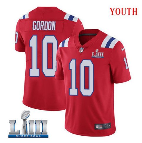 Patriots #10 Josh Gordon Youth Alternate Red Stitched Jersey Super Bowl LIII