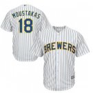 Men's Brewers 18 Mike Moustakas cool base jersey white stripe