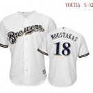 Youth kid Brewers 18 Mike Moustakas cool Base jersey white