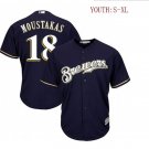 Youth kid Brewers 18 Mike Moustakas cool Base jersey navy blue