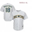 Youth kid Brewers 18 Mike Moustakas cool Base jersey white