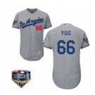 Men's Los Angeles Dodgers #66 Yasiel Puig 2018 World Series Grey