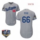 Youth Los Angeles Dodgers #66 Yasiel Puig 2019 World Series Grey