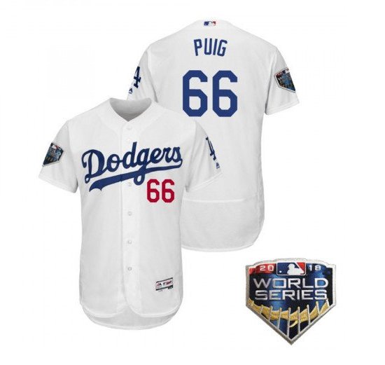 Men World Series Los Angeles Dodgers #66 Yasiel Puig Flex Base Jersey