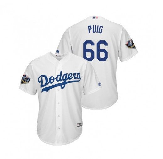Men World Series Los Angeles Dodgers #66 Yasiel Puig Jersey White