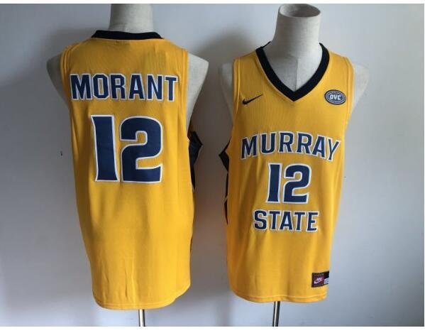 Men's Murray State College 12# Ja Morant Yellow Jersey NCAA