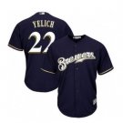 Mens Milwaukee Brewers #22 Christian Yelich Navy blue cool base jersey