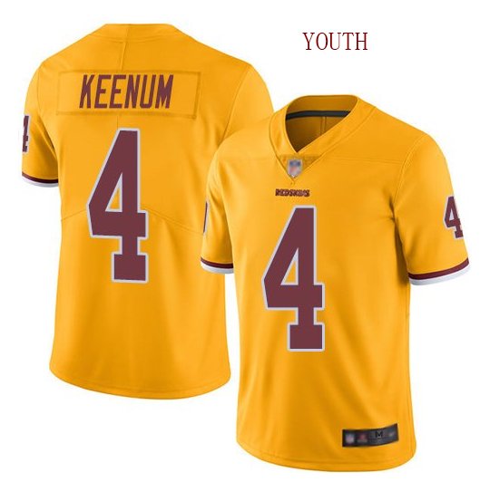 Youth boys Case Keenum #4 washington Redskins color rush Limited jersey Yellow