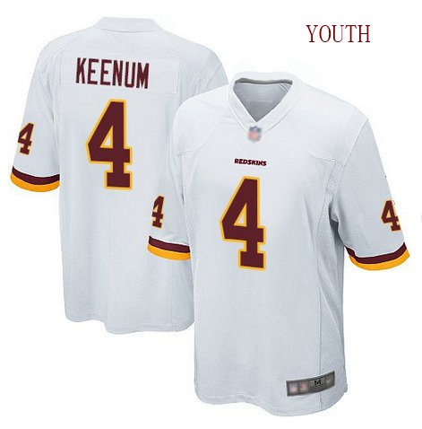 Youth boys Case Keenum #4 washington Redskins color rush Limited jersey White