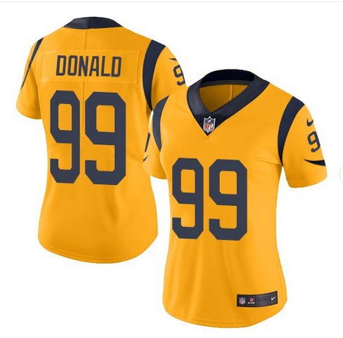 Women's Los Angeles Rams #99 Aaron Donald jersey yellow