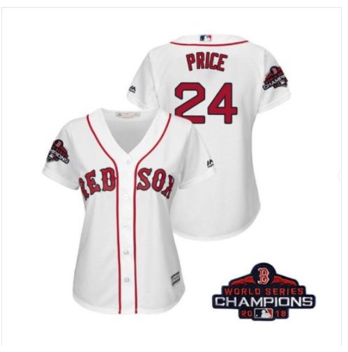 Women's Red Sox White #24 David Price 2018 World Series Champions Jersey