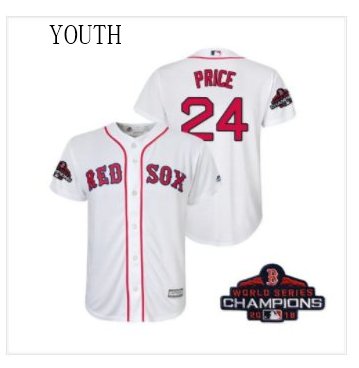 Youth Red Sox White #24 David Price 2018 World Series Champions Jersey