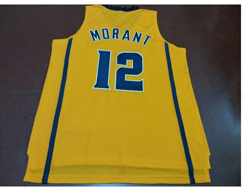 Men's Ja Morant #12 Murray State College jersey stitched Yellow