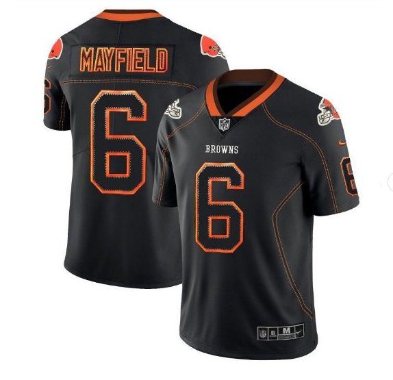 Mens Browns #6 Baker Mayfield color rush lights out Jersey black