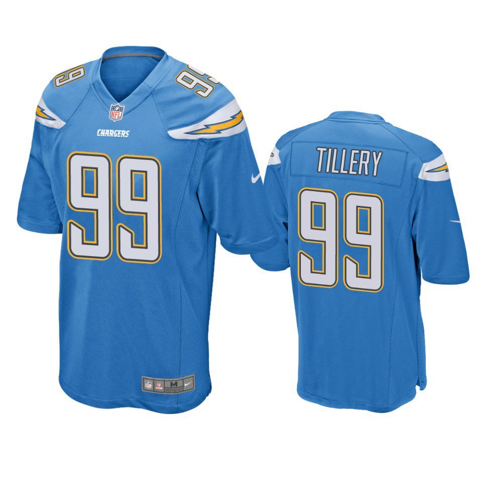 Men's Jerry Tillery Los Angeles Chargers #99 game Jersey light blue