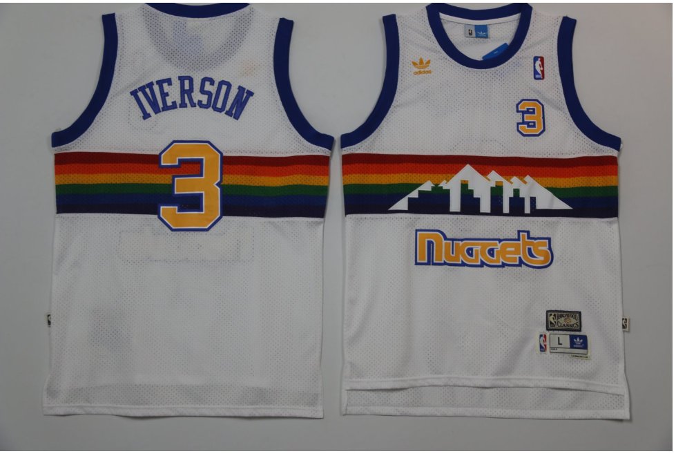 Men's Allen Iverson Denver Nuggets 3 throwback jersey white