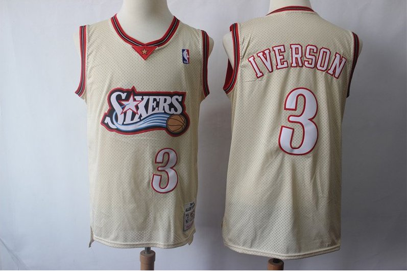 Men's 76ers 3 Allen Iverson throwback jersey beige