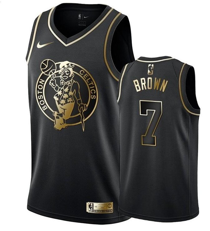 Men's Jaylen Brown boston celtics black golden edition jersey