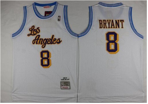 Men's Los Angeles Lakers Kobe Bryant White Throwback Basketball Jersey Embroidered
