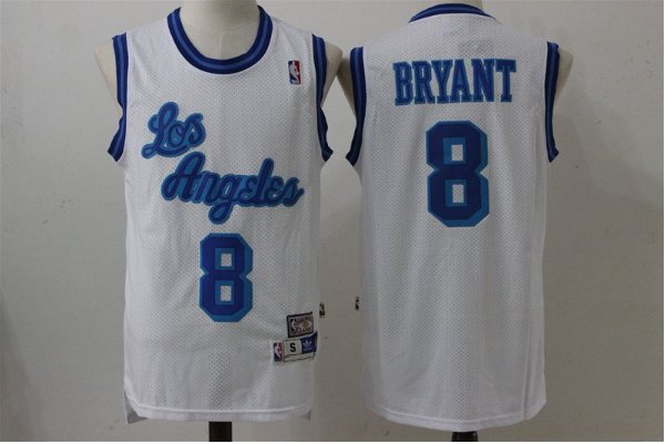 Men's Los Angeles Lakers Kobe Bryant White Throwback Basketball Jerseys Embroidered