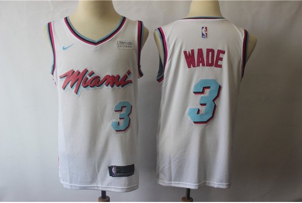 Men's Miami Heat Dwyane Wade White City Edition Basketball Jersey Embroidered