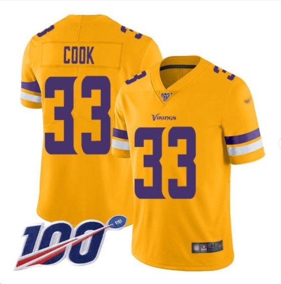 Men's Vikings #33 Dalvin Cook inverted legend 100th year jersey gold