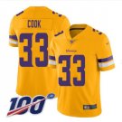 Men's Vikings #33 Dalvin Cook inverted legend 100th year jersey gold