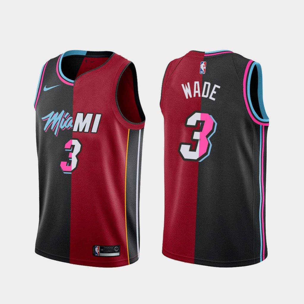 Men's Heat #3 Dwyane Wade Split Jersey -Black Red