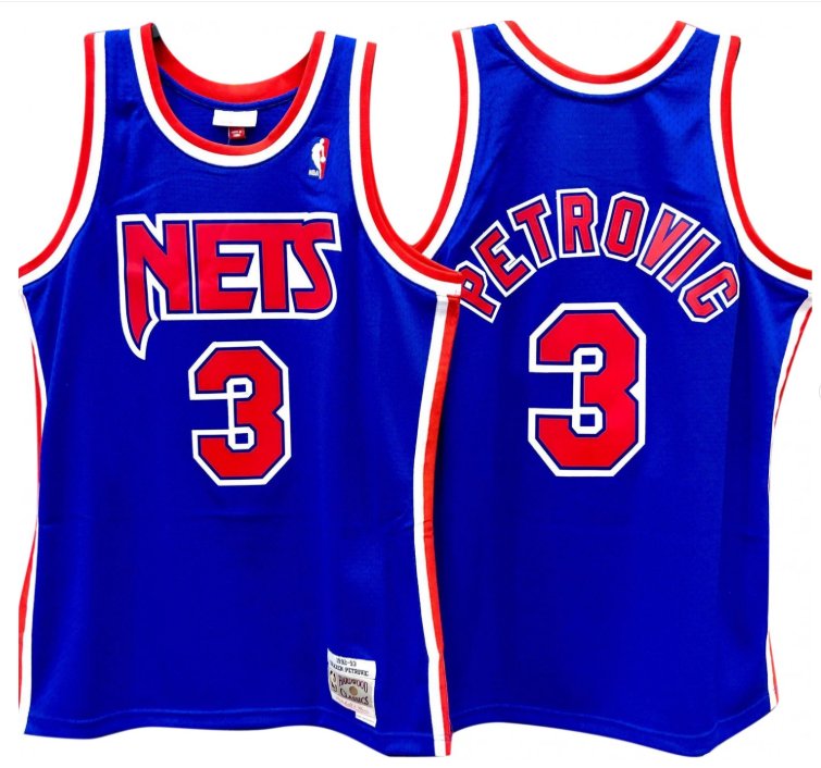 Men's drazen petrovic New Jersey Nets jersey blue