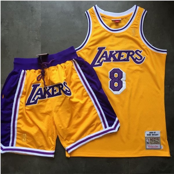 Men's Lakers Kobe Bryant 1996 1997 Throwback Jersey Shorts Stitched Yellow Sets