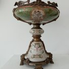 Large Green Hand Painted Porcelain Vase Urn Bronze Mounted Querubns.