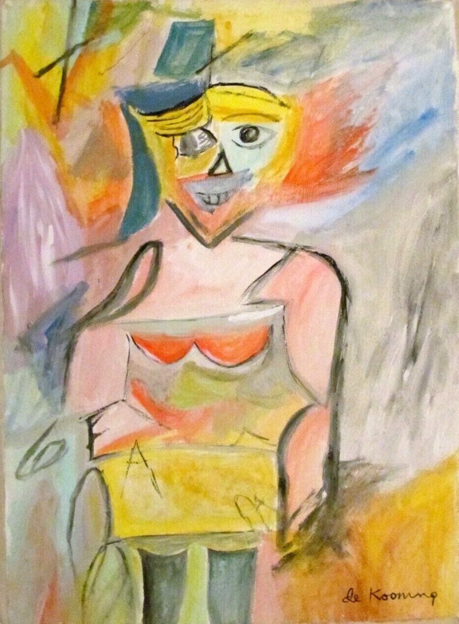 Vintage Abstract Canvas Signed  De Kooning , Mid Century