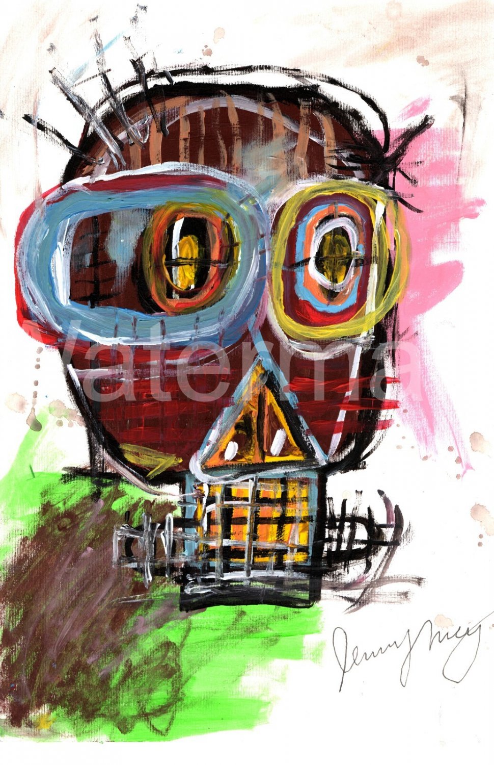 Jean-Michel Basquiat NYC ( HEAD ) Chromolithograph Print.Embossed Stamp