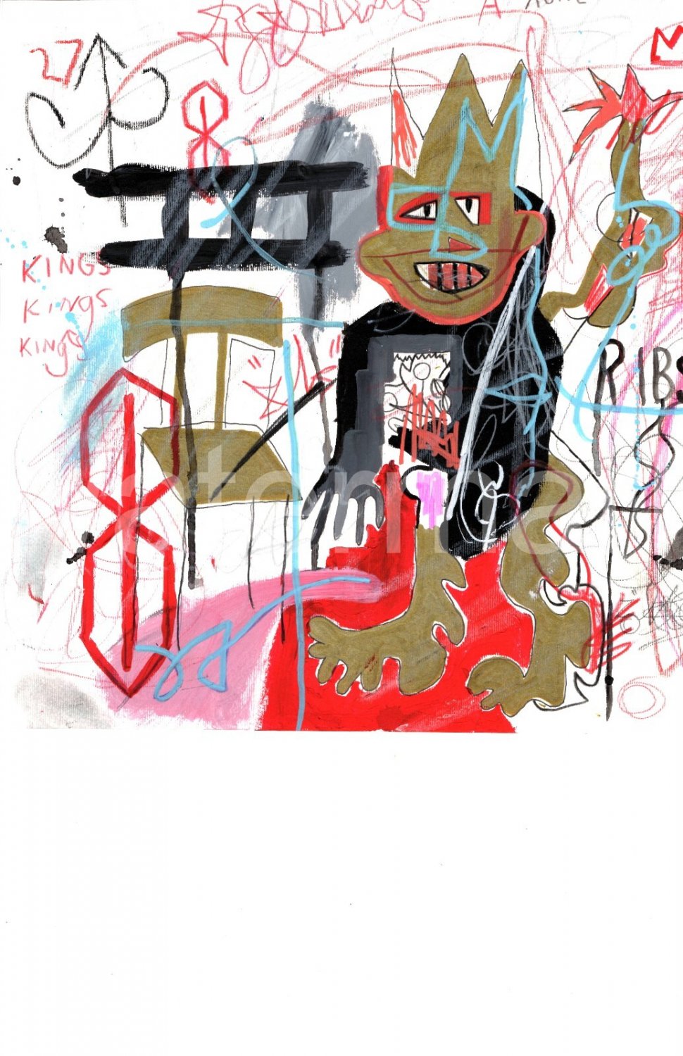 Jean-Michel Basquiat NYC ( HEAD CROWN ) Chromolithograph Print.Embossed Stamp