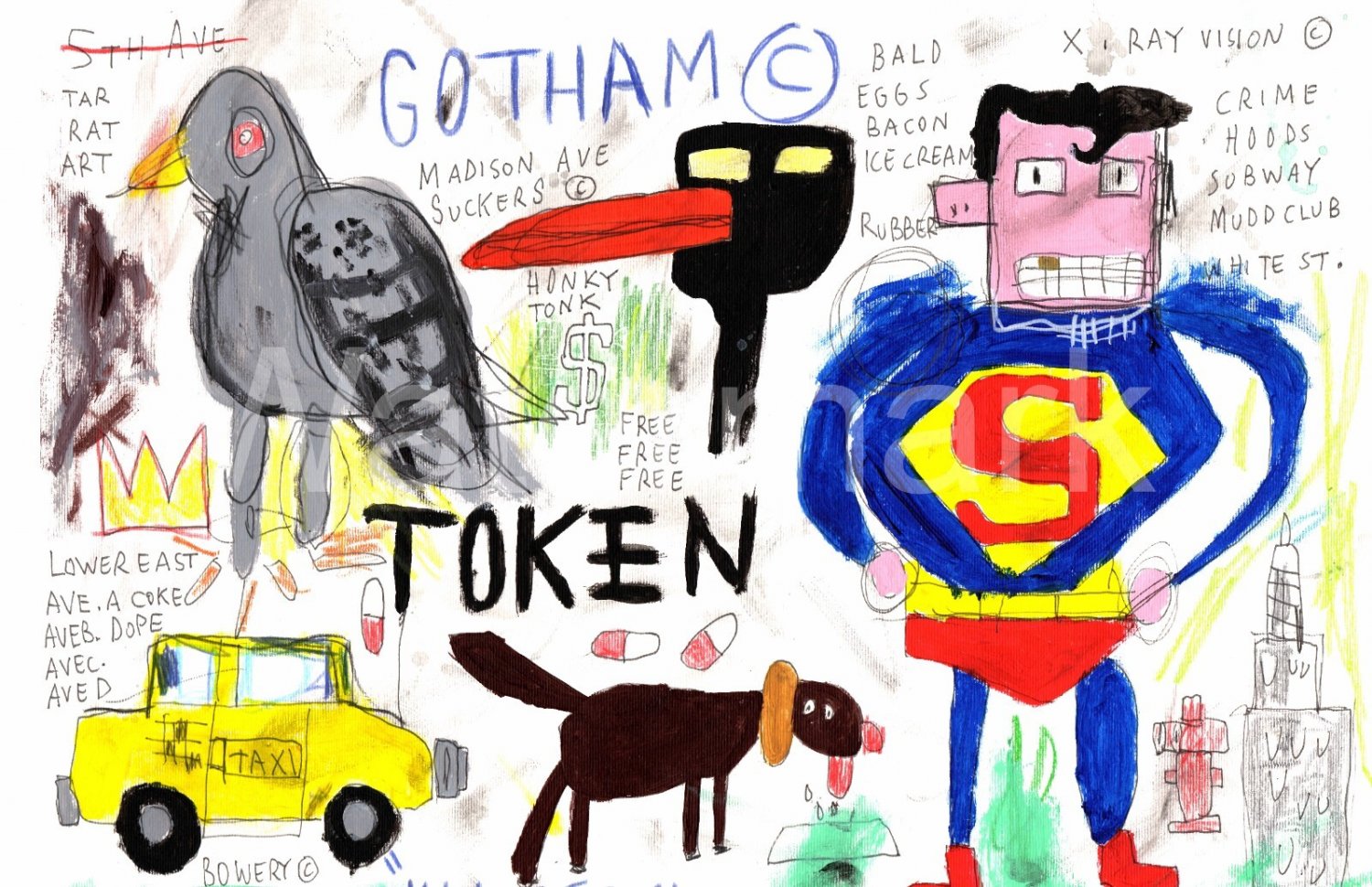 Jean-Michel Basquiat NYC ( GOTHAM ) Chromolithograph Print.Embossed Stamp